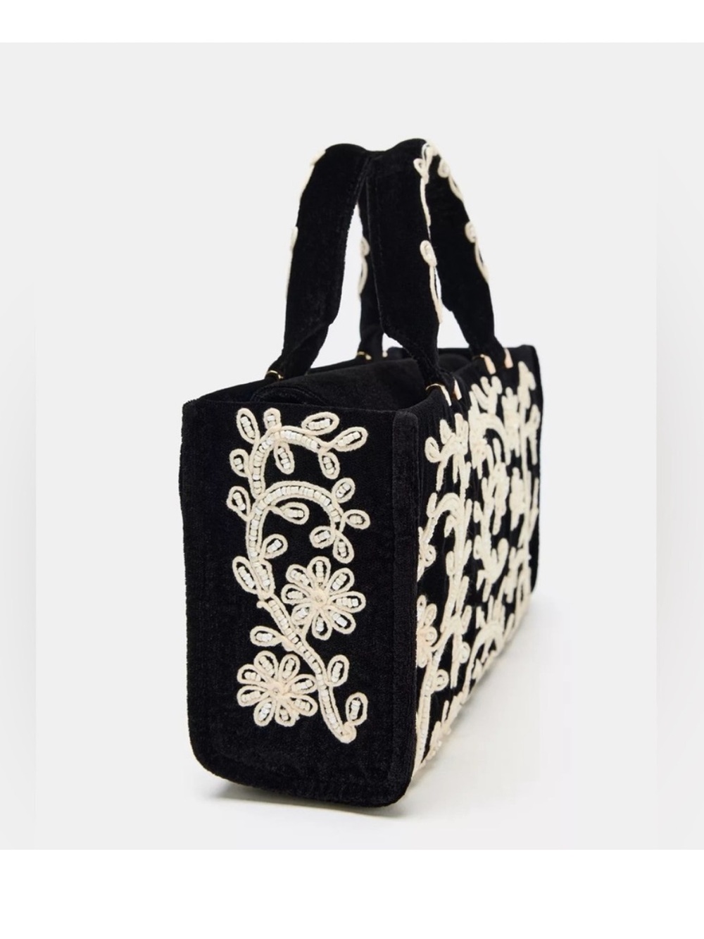 Zara Black Mini Handbag with White Floral Embroidery - Picture 3 of 5
